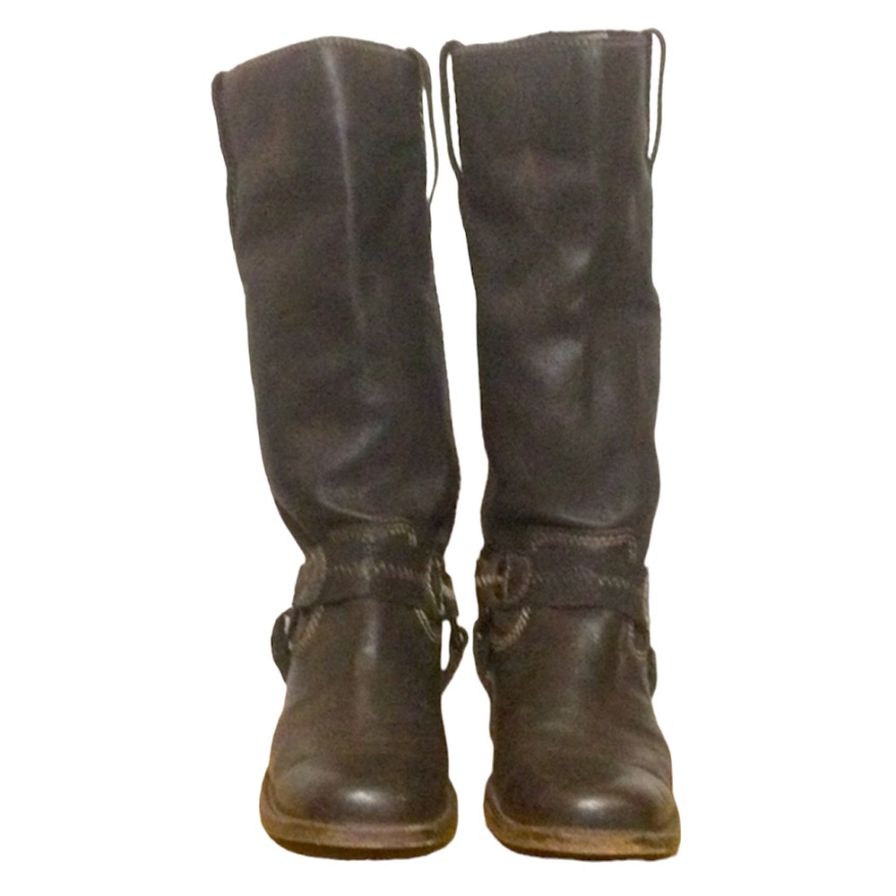 ⭐️ Bed Stu Brown Distressed Leather Harness Bottle Opener Rider Boots women 7